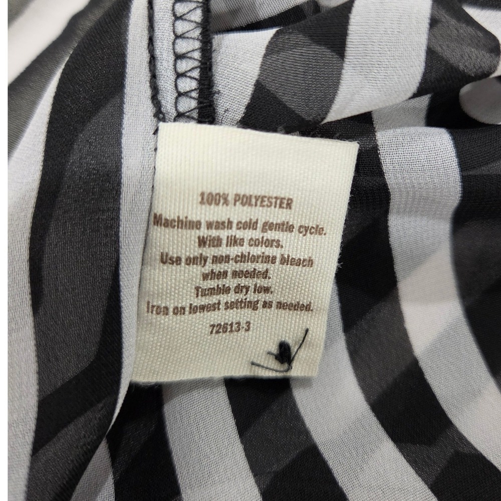 Decree Black White Striped Button Up Blouse XL Roll Tab Sleeve Sheer Top - Picture 4 of 6